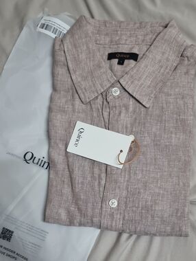 Quince Men's Short Sleeve In Vintage Pink Chambray
